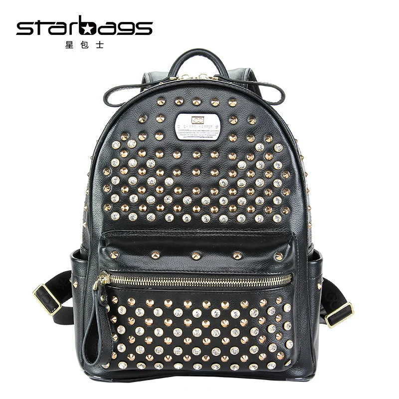 

Starbags 2018 designer rucksack luxury genuine leather Diamond and handmade rivet backpack
