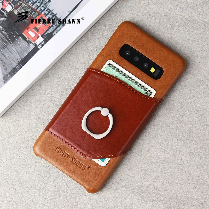 

Luxury Genuine Leather Case for Samsung Galaxy S10 Plus S10e S10 Note 9 Note 8 S8 Plus w/ Finger Ring Phone Holder Stand Cover