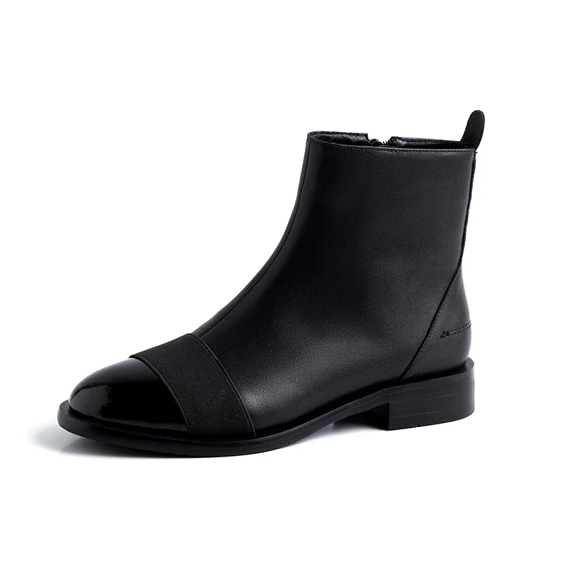 Donna-in/женские ботильоны из натуральной коровьей кожи; цвет черный, белый; Короткие Плюшевые ботинки на молнии на плоской подошве; повседневная женская зимняя обувь на низком каблуке - Цвет: Black pigskin