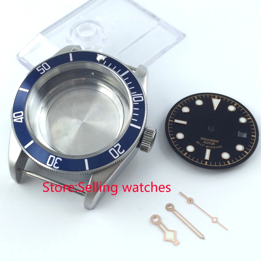 41mm blue ceramic insert sapphire glass Watch Case fit ETA 2836 mingzhu