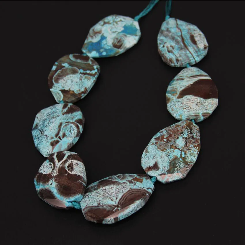 Approx 8pcs strand Large Sky Blue Ocean Stones Cut Slab Loose Beads
