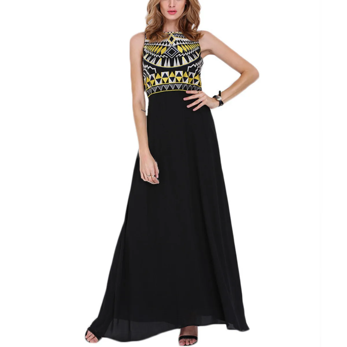 Fashion 2016 Boho Print Chiffon font b Women b font Long font b Dress b font