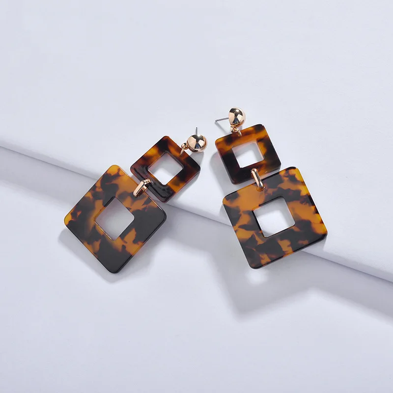 

2019 Exaggerated Simple Design Geometric Earrings Square Tortoise Shell Resin Acrylic Drop Earrings for Women Fashion Jewelry