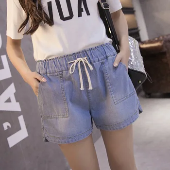

2018 New Elastic Fat Mm Casual Pants Female Waist Loose Size Haren Denim Shorts Wide Leg Pantswomen Jeans