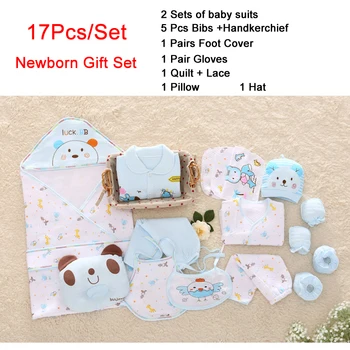 

HPBBKD Newborn Baby Gift Set 17Pcs/lot Toddler Set Unisex Infant Cotton Clothing Baby Bib Hat Baby Outfits For 0-6 Month TZ-026