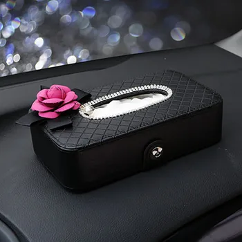 

Camellia Car Tissue Box Cover Holder Dashboard Block Paper Towel Storage Boxes For Women Girls Backseat Hanging Organizers