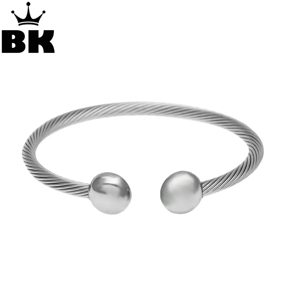 

Pure Copper Magnet Energy Health Bangle Silver Vintage Magnetic Healthy Twisted Chain Round Bracelet Hearling