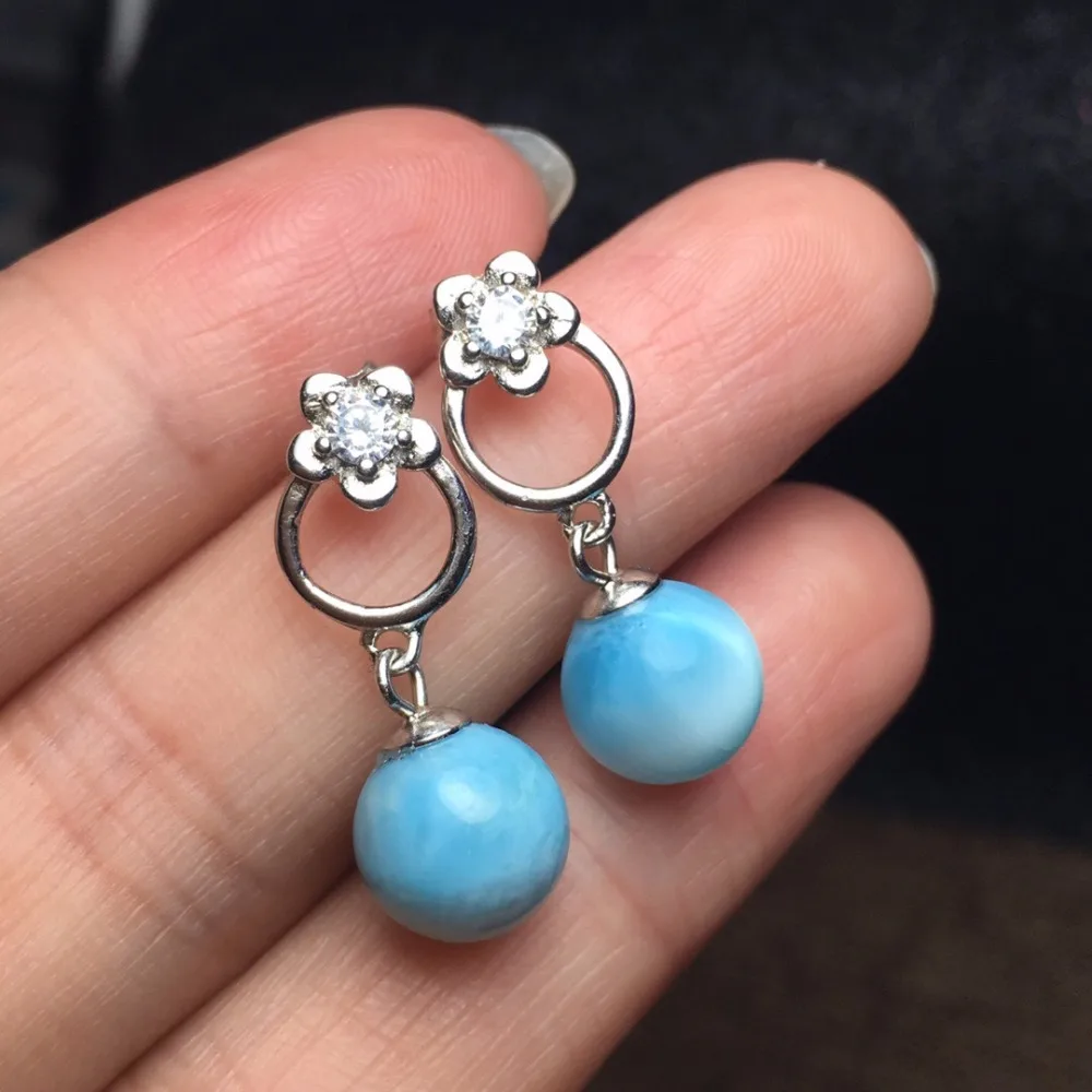 

On Sale Fine Jewelry real high quality 925 sterling Silver 100% Natural Larimar Gemstone Earrings For Women Fine earrings
