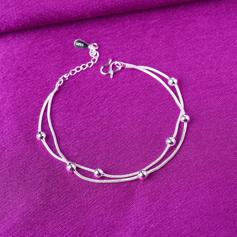 

Adjustable Double Layer 925 Sterling Silver Snake Chain Charm Bracelets & Bangles Anklet For Women Wedding Party Jewelry A178
