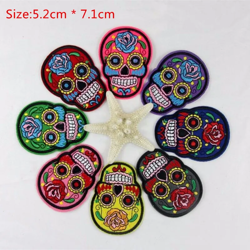 Embroidered Iron/Sew On Patch Goth Punk Rock Applique Rose Skulls Skeleton psychedelic Head Label Badge | Дом и сад