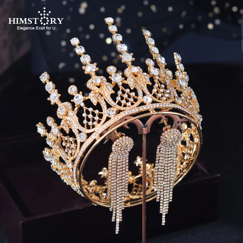 HIMSTORY Vintage Royal Queen Tiaras Crown Gold Bridal Tiara Sparkling