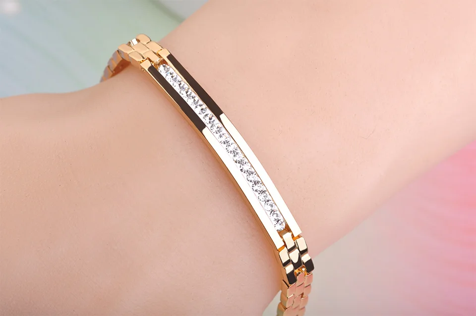 blucome novo bracelete feminino de cristal de pulseiras de aço inoxidável em ouro rosê com corrente