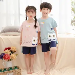 Детский костюм, новинка 2019 года, летняя хлопковая одежда для девочек, детская одежда для сна с короткими рукавами, Детская домашняя одежда