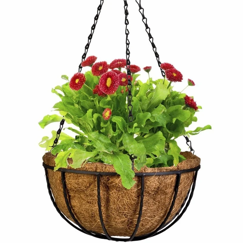 

2pcs Wrought Coconut Half round Flowerpot Hanging Pots Window Rattan Decor Pots Wall Iron Garden Plant Planter Flower Basket