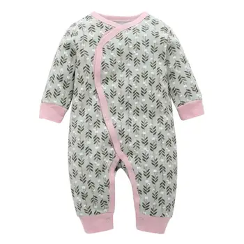 

Autumn Newborn Baby Rompers Leaves Print Soft Breathable Cotton Warm Cute Side Snap Button Jumpsuit