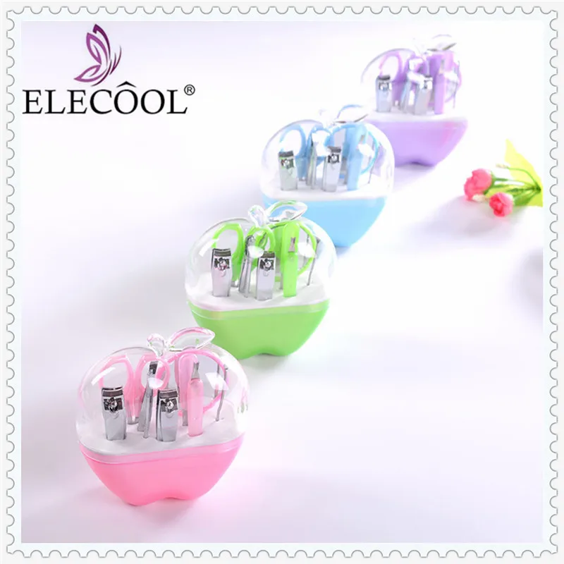 Маникюрный набор ELECOOL из нержавеющей стали в форме яблок, 9 шт., 4 цвета, ножницы для ногтей, косметические инструменты для макияжа для путешествий, набор для ухода за ногтями
