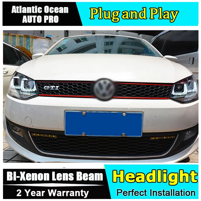 Для VW polo фары U angel eyes 2011- для VW polo Bi-xenon двойной объектив HID комплект автомобиля Стайлинг Головной фонарь дизайн led drl