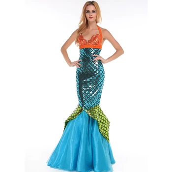 

High Waisted Blue Deluxe Aquarius Mermaid Costume One Piece Sexy Woman Sea Mermaid Costume Cartoon Halloween Costumes L15270