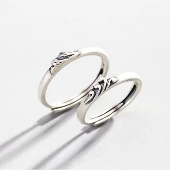 

S925 Mountain & Sea Wave "A Solemn Pledge Of Love" Style Lover's Ring Adjustable Solid Silver Rings