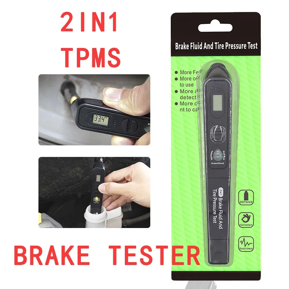 2в1 тестер тормозной жидкости ручка для DOT3/DOT4/DOT5 + TPMS Тестер давления в шинах 2 1