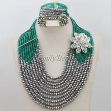 Бирюзовый/серебряный Модный свадебный комплект украшений в африканском стиле 10 строк Кристалл бисер свадебное ожерелье набор украшений AIJ189