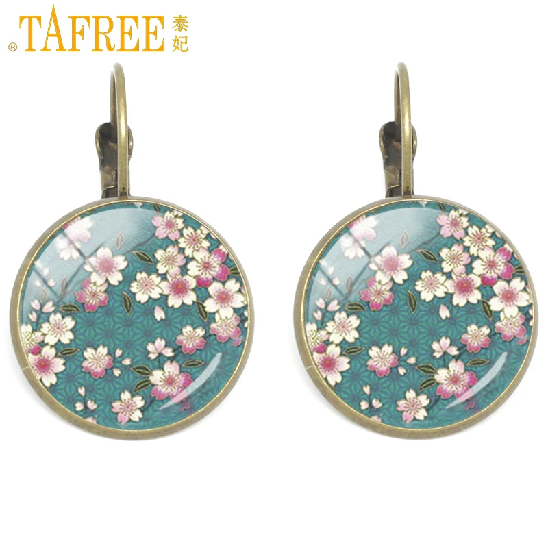 

TAFREE flower pattern style clip earrings mandala women red and white peach blossoms dangle vintage jewelry C334