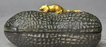 

marked old chinese bronze gilt Rat Mice Mouse Earthnut Peanuts statue Box Boxes