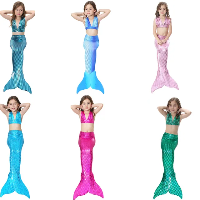 Cheap Mermaid Swimsuit Girls bikini set Mermaid Tail swimwear Children's Mermaid Costume Swimsuit daughter bikini 3-pieces bikini set