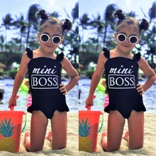 Купальный костюм для малышей; купальный костюм с оборками и буквенным принтом для маленьких девочек; купальный костюм для маленьких девочек; 521