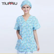 Dogs Printed Doctor Nurse Uniform Women Short-sleeve Scrub Sets Medical Uniform Hospital Dental Clinic Beauty Salon Workwear Set