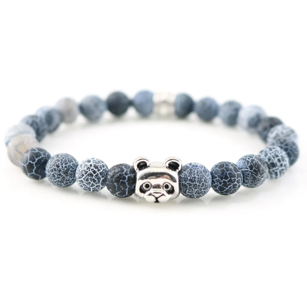 

New Hot Sale Silver Plated Panda Charm Bracelets & Bangles Stones Beads for Men Women Fashion Jewelry "Lucky" Stamp