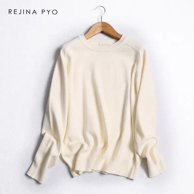 REJINAPYO женский базовый однотонный вязаный Повседневный свитер с круглым вырезом женский модный свободный Удобный Универсальный прямой свитер пуловер - Цвет: Бежевый