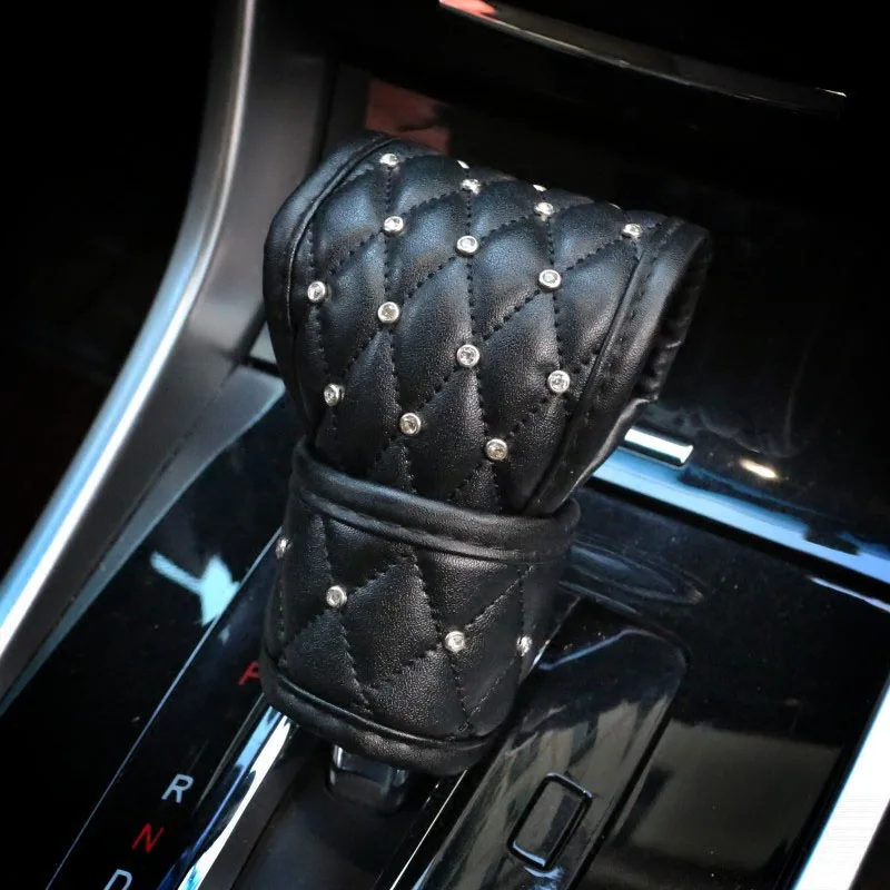 Full-Crystal-Premium-Leather-Handbrake-Sleeve-Women-Gear-Shift-Cover-Car-Styling-2