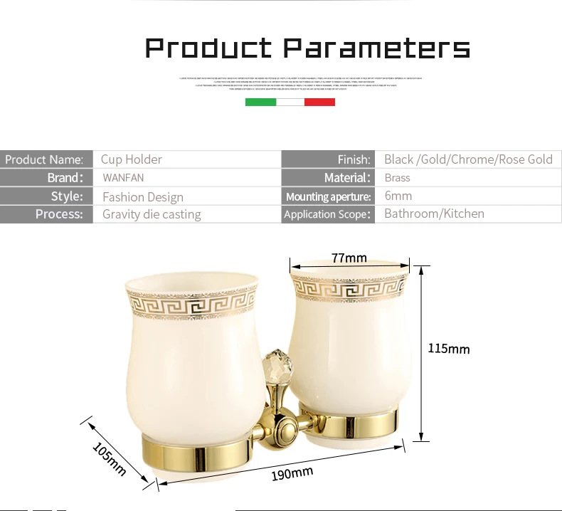 Держатели для чашек и стаканов, хрустальные латунные керамические чашки, аксессуары для ванной комнаты, золотые Двойные держатели для стаканчиков, держатели для зубных щеток, HK-32