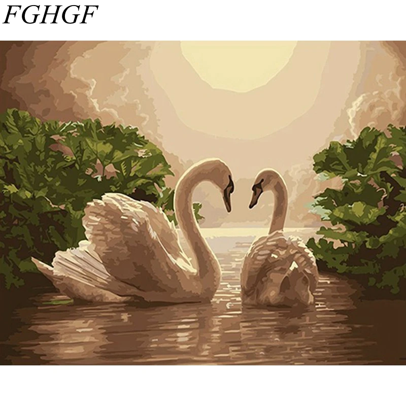 

Frameless pictures Swan Digital oil painting decorative pictures hand painted canvas painting by numbers 40cm*50cm