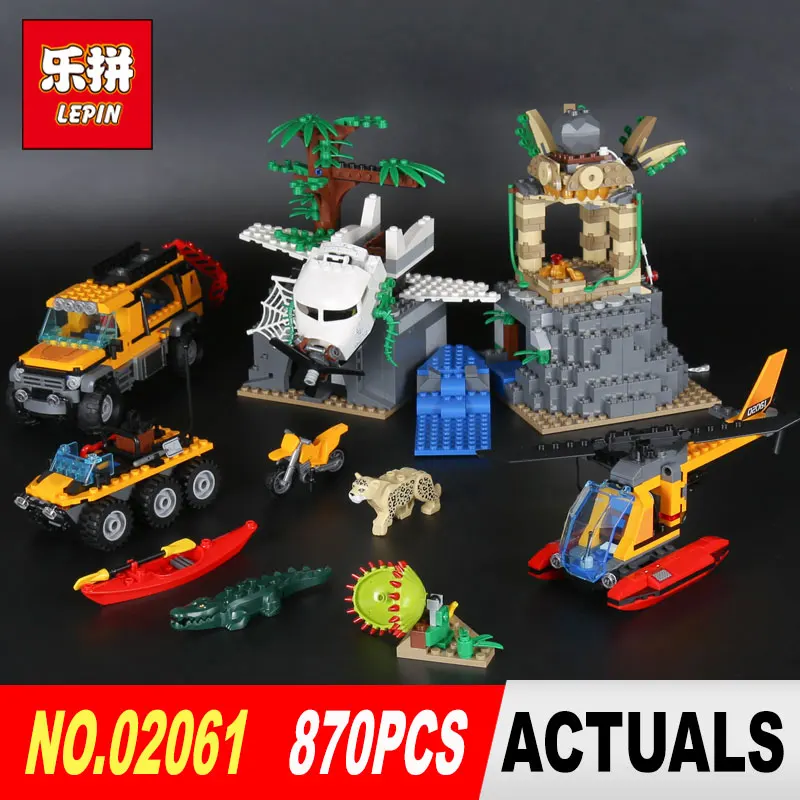 

870Pcs Lepin 02061 Genuine The Jungle Exploration Website DIY Toy City Series 60161 Building Blocks Bricks Model for Children