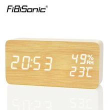 FiBiSonic Wood Wooden LED Alarm Clock,Despertador Temperature Humidity Electronic Desktop Digital Table Clocks