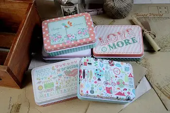 

Home Organization Storage Jars 9*6.5*2.5CM tin Cartoon rectangular iron receptacle Store content box 5 pc/lot
