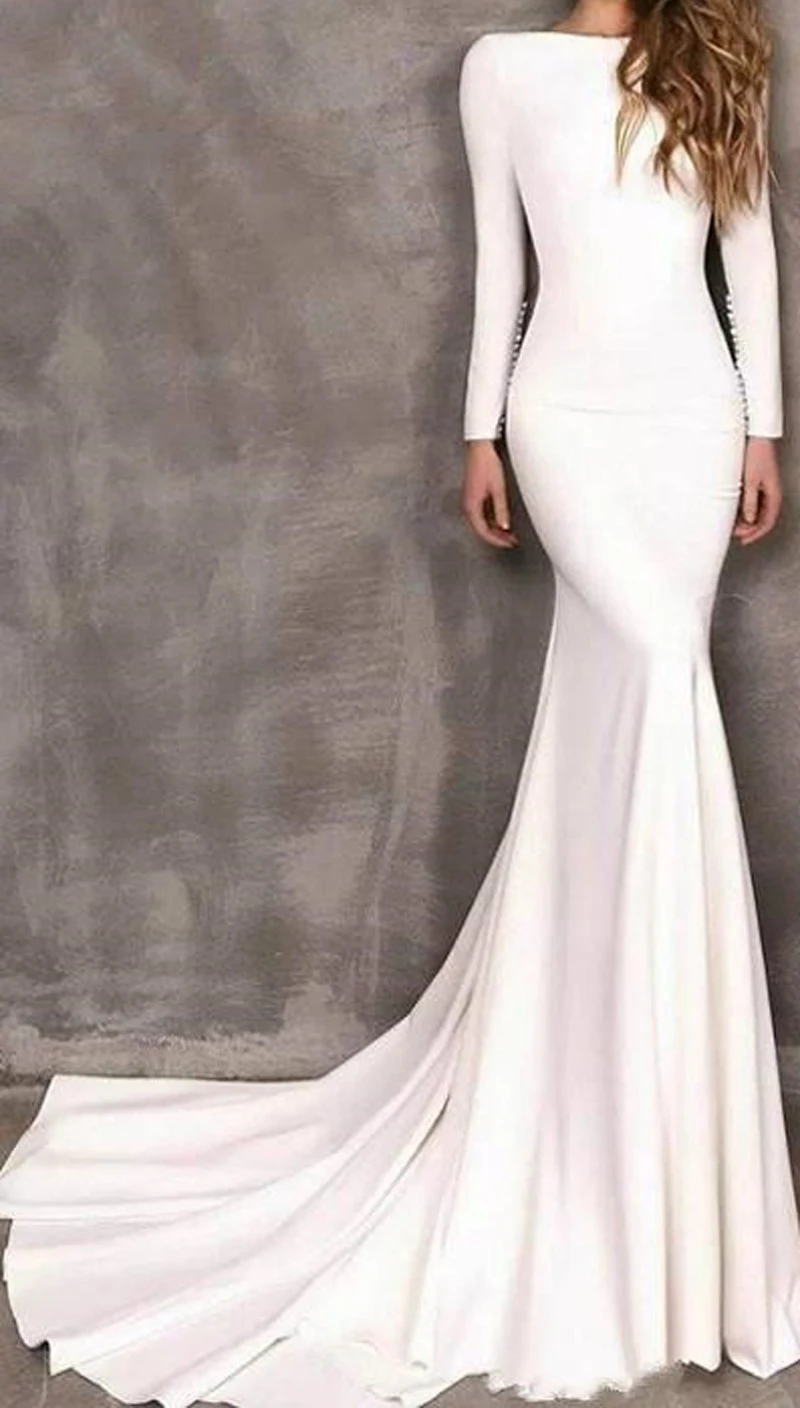 Спандекс длина в пол с длинным рукавом o-образным вырезом стрейч бедра-юбка с запахом белое платье стрейч фабричная молния сзади