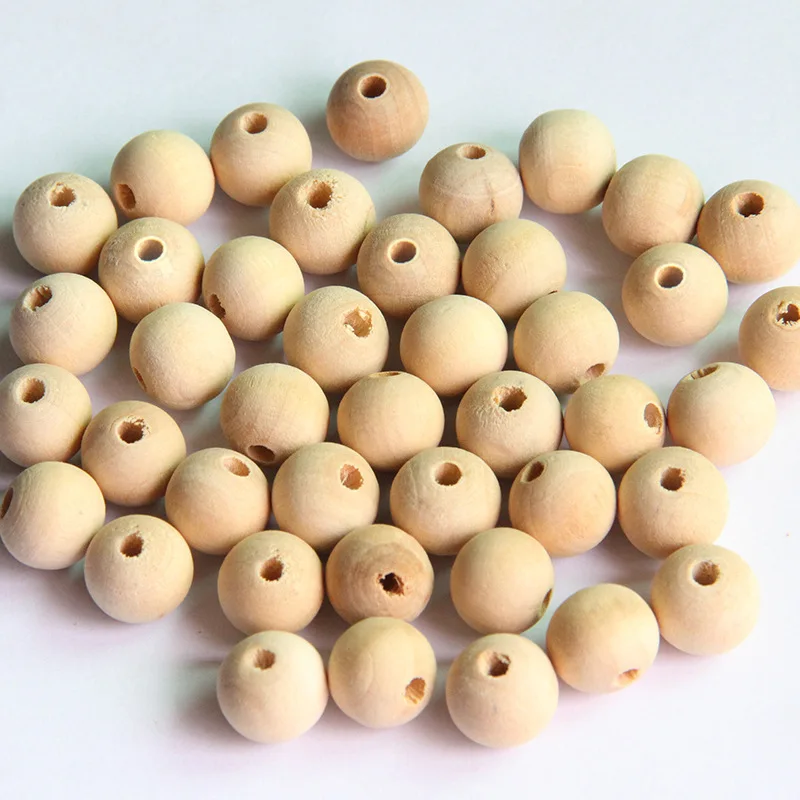 100-Pack Unpainted Wood Beads 8mm 10mm, Natural Color Wooden Ball Spacer Loose Charms for Jewelry Crafting Supplies