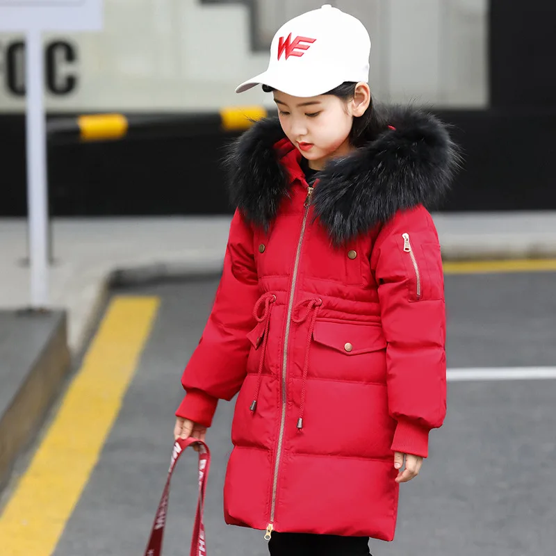 

-30 degree Children Russia Winter Jacket For Girls Thick Duck Down Jacket Kids Outerwears Warm Coat parka real fur girl clothes
