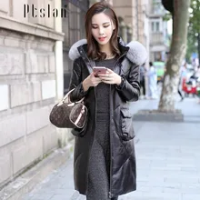 Ptslan 2016 Women s Genuine Leather Jacket Zipper Closure Real Lambskin Down Coat