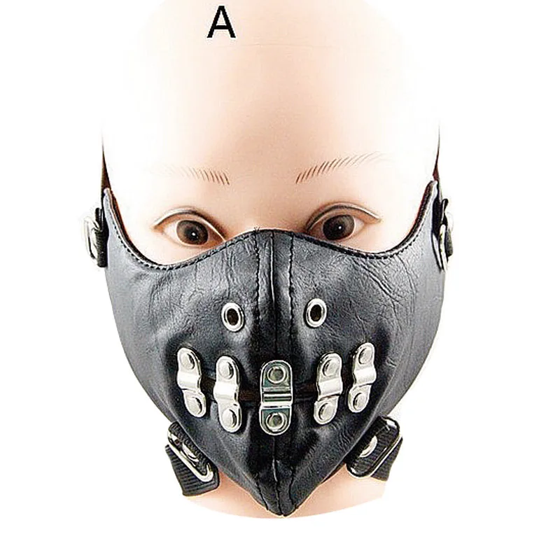 10pcs Black Punk Masks PU Leather Rivet Cool Mask Cobweb Beard Smile