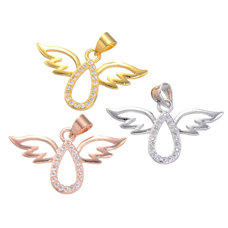 

Rose Gold Color Cute Angel Wings Pendant Chamrs For Necklace Women Micro Pave Zircon Fashion Jewelry Accessory CHF298