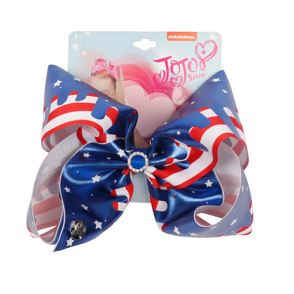 

7" Bows Hair Clips with Rhinestone USA Flag Print Ribbons Barrettes Hairgrips Fashion Hair Accessories for Girls