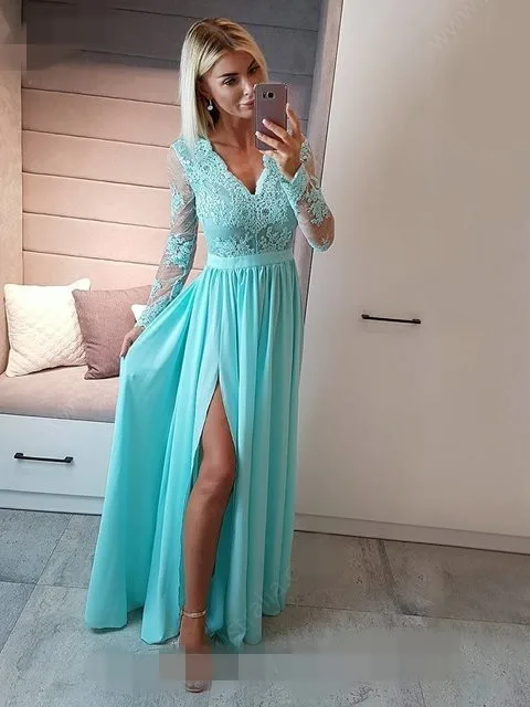 Vestido-de-Festa-A-Line-Lace-Chiffon-Prom-Dresses-High-Split-Sexy-Dress-Prom-Floor-Length