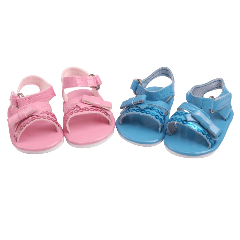 

Dolls shoes American Summer pink bow sequin shoes blue dress shoe fit 18 inch Girl and 43 cm baby accessories s227