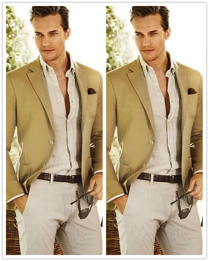 2016 Summer Handsome Men Suits Beach Wedding Prom Tuxedos Notch 2016 Summer Handsome Men Suits Beach Wedding Prom Tuxedos Notch Lapel Groomsman Suit Custom Made 2 Pieces Jacket Pants In From S Clothing