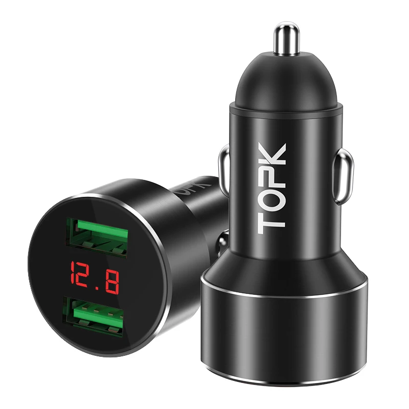 TOPK цифровой дисплей двойной зарядное устройство USB Quick Charge 3,0 для iPhone Xs samsung huawei быстрое автомобильное зарядное устройство для мобильного телефона в автомобиле - Тип штекера: Universal