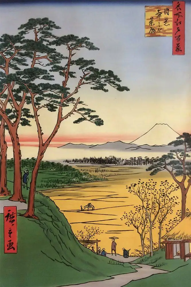 

Japanese Landscape Wall Painting on Canvas Grandpa's Teahouse, Meguro, No. 84 from One Hundred Famous Views of Edo by Hiroshige